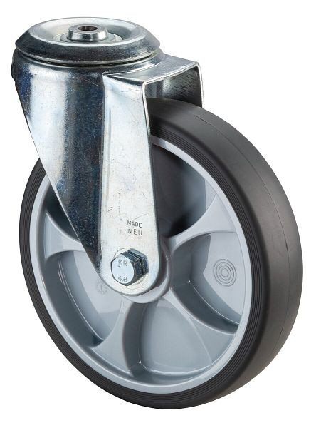 Roulette de transport pivotante à roulettes BS, roue en caoutchouc thermoplastique gris, roulement à billes, trou arrière, diamètre : 200 mm, L101.A85.202