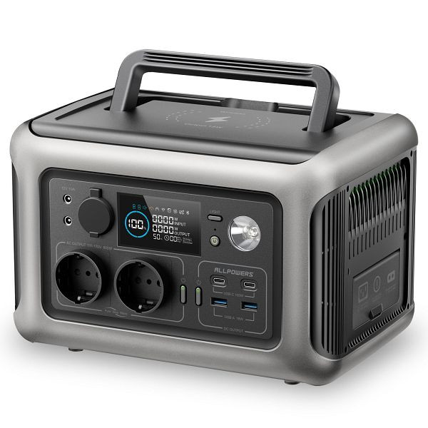 Centrale électrique portable ALLPOWERS, batterie LiFePO4 299Wh avec 2 générateurs solaires de sortie CA 600W (1200W crête), R600