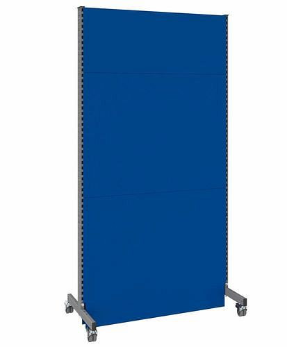 Cloison acoustique mobile DENIOS, champ de base, L 1250, H 2500 mm, tôle perforée acoustique sur deux faces, gris/bleu, 293110