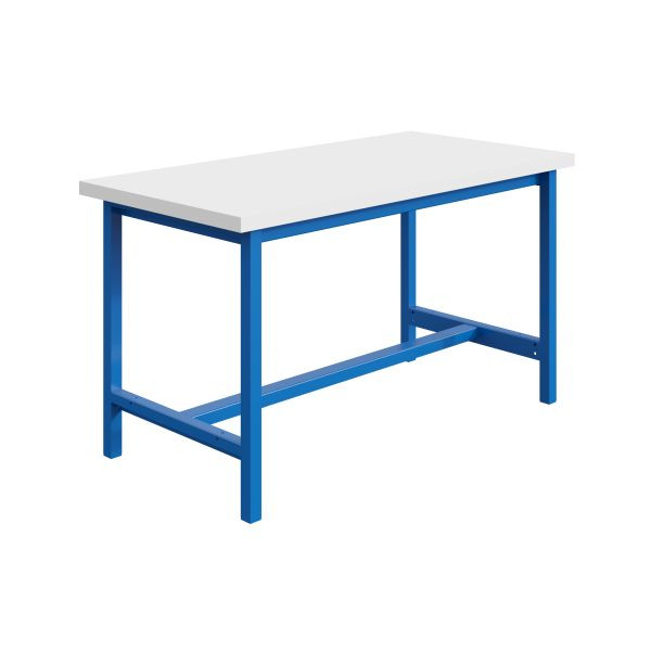 Etabli SOFAME PTH L 1500 x P 750 x H 840 mm, plan de travail stratifié RESITOP 40 mm, bleu ciel RAL 5015, W010020069BI