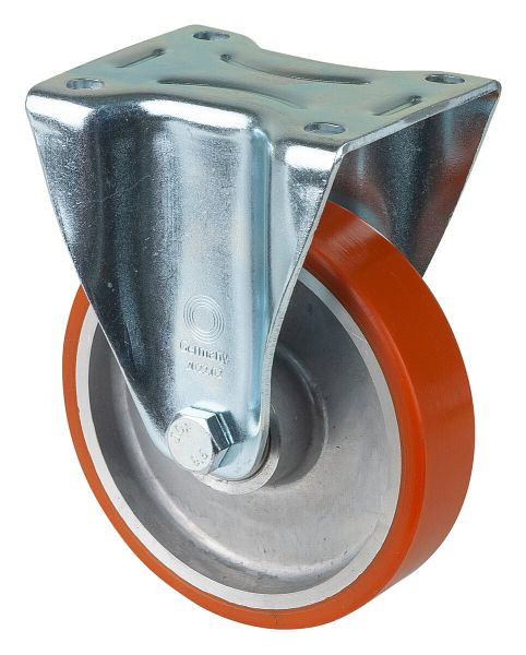 Rouleau de transport BS rollers, rouleau fixe, largeur de roue 30 mm, roue Ø 125 mm, capacité de charge 200 kg, polyuréthane coulé, corps de roue en aluminium, roulement à billes, LS410.B90.125