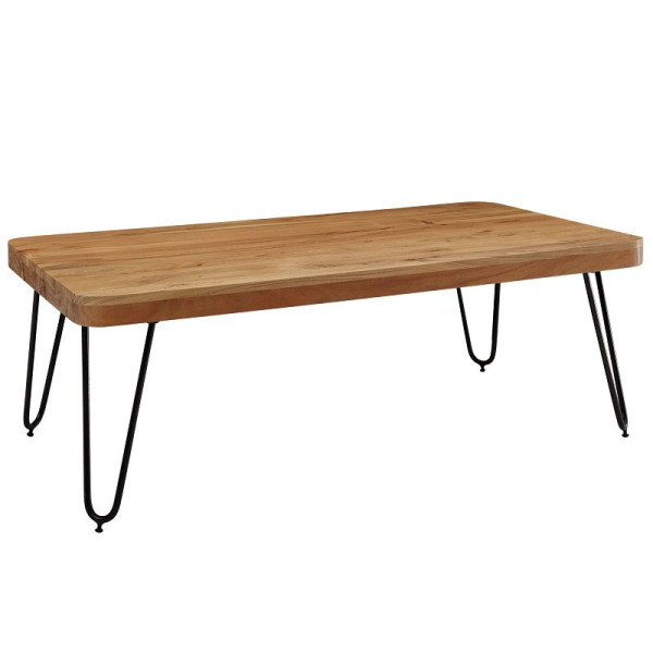 Wohnling table basse BAGLI en bois d'acacia massif 115 cm de large design pieds en métal style maison de campagne, WL1.512