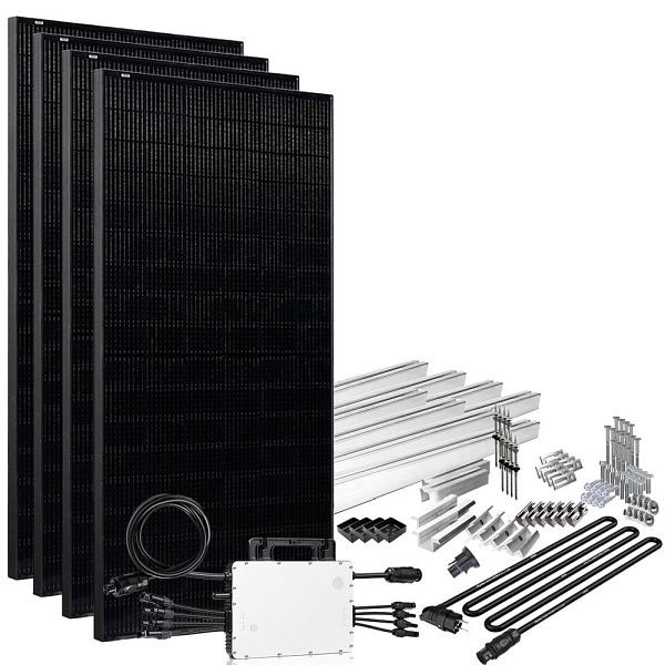Système solaire Offgridtec Solar-Direct 1640W HM-1500 Full Black Connexion Schuko - Câble de connexion 5m - Kit de montage vis de suspension, 4-01-014535-013