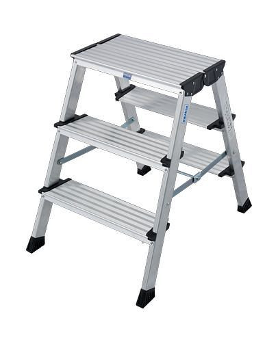 Escalier pliant double Krause, aluminium, avec grande base supérieure, 2 x 3 marches, plate-forme incluse, 257458