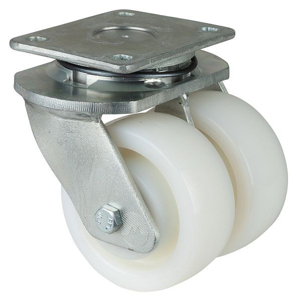 Roulettes BS Roulette double pour charges lourdes, largeur de roue 2x50 mm, Ø roue 125 mm, capacité de charge 1400 kg, bande de roulement/corps de roue plastique, roulements à billes, S100.B15.126