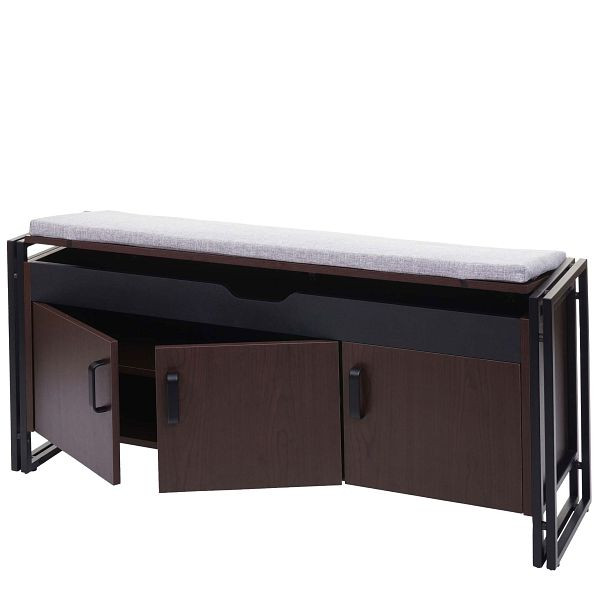 Commode à chaussures Mendler avec assise HWC-A27, commode banc avec coussin, 53x110x30cm structure 3D en métal, marron foncé, 75029