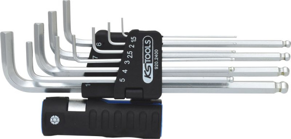 KS Tools Jeu de clés Allen 3 en 1, 10 pièces XL, tête sphérique, 920.2400