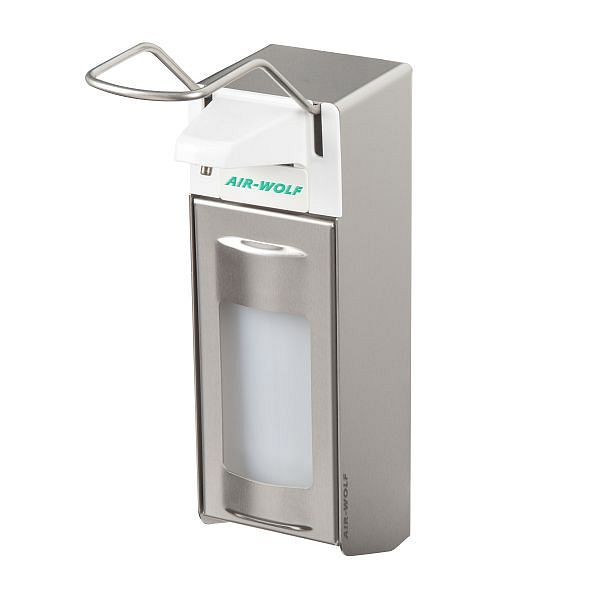 Distributeur de désinfectant et de savon Air Wolf, série Omicron II, H x L x P : 340 x 94 x 222 mm, acier inoxydable brossé, 35-461