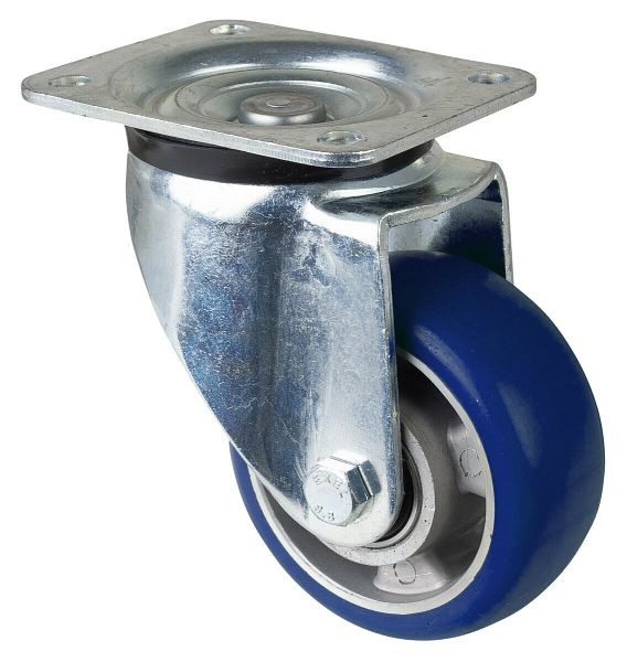 Roulette pivotante pour charges lourdes BS Rollers, roue en polyuréthane 83 Shore, jante en aluminium, roulement à billes, platine, diamètre : 125 mm, L600.B92.125