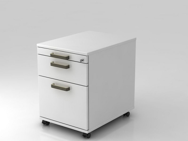 Conteneur roulant Hammerbacher 58cm, 1 tiroir, 1HR, poignée bande de verrouillage blanc, 42,8x58x59 cm, 1/3/6 HE, VAC20/W/W/SG