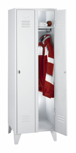 Armoire en acier KLW avec pieds, 1850 x 600 x 500 mm H x L x P, 2 compartiments, 2 porte-chapeaux, 2 tringles à vêtements, chacune avec 3 patères, 08/92-SA