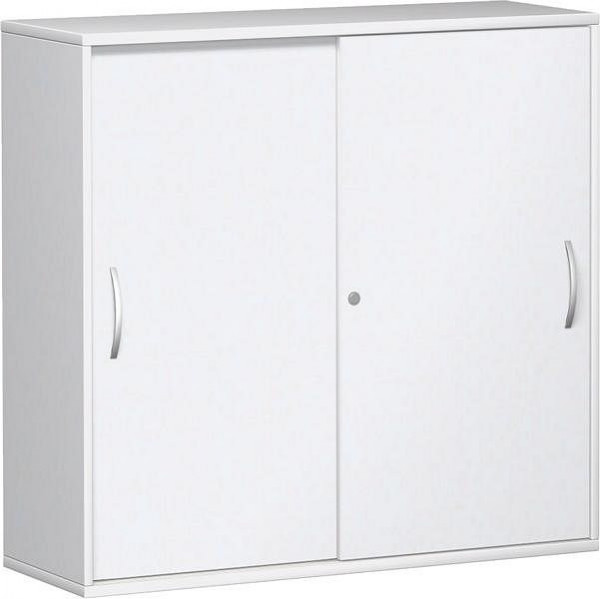 armoire à portes coulissantes geramöbel avec panneau central, 4 étagères décoratives, verrouillable, 1200x425x1152, blanc/blanc, N-10S312-WW