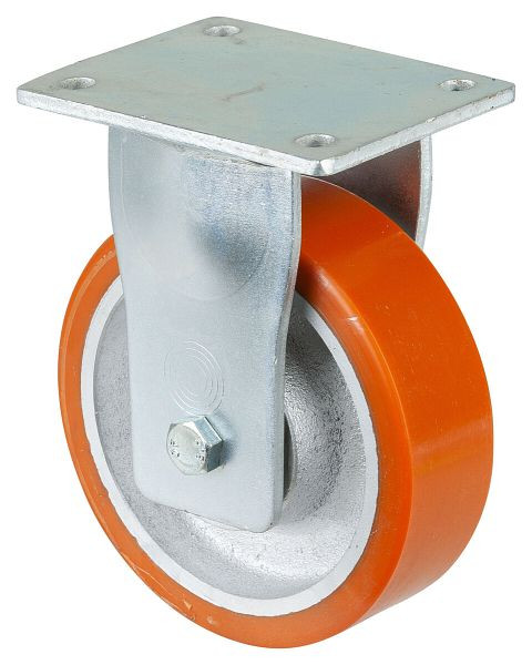 Roues BS Roulette robuste, roulette fixe, largeur de roue 50 mm, Ø roue 160 mm, capacité de charge 850 kg, polyuréthane coulé 95 Shore A, fonte, roulement à billes, RR110.C10.160
