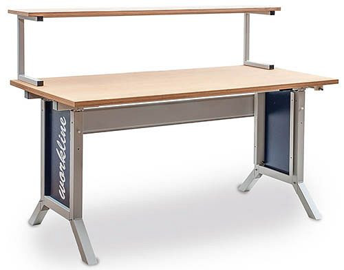 Combinaison de table Bedrunka+Hirth workline basic, serrure à pince, 1x plan de travail en hêtre multiplex, 1x étagère au 3ème niveau, 1500 x 750 mm, 07.75.41