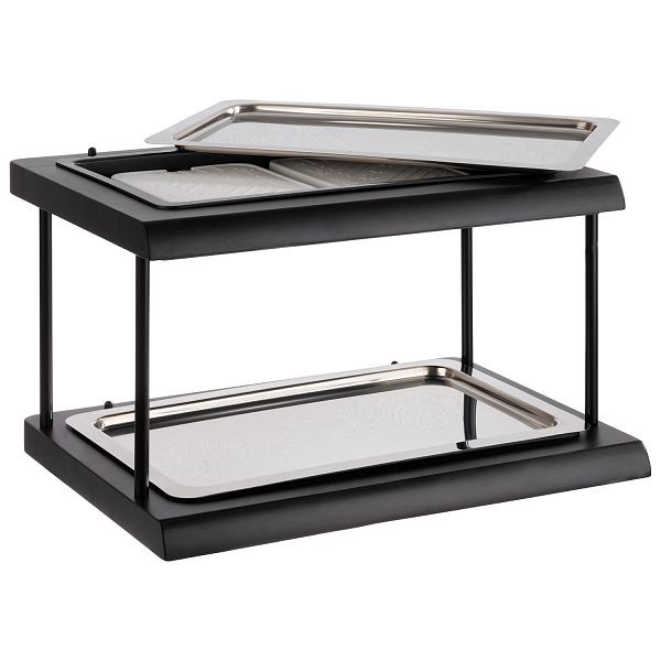 Vitrine buffet APS -DOUBLE DECKER-, 60 x 41 x 36 cm, set : 2x caisse en bois avec plateau, 2x plateau GN 1/1 inox 18/10, 4 barres chromées, 4 blocs de glace, 11547
