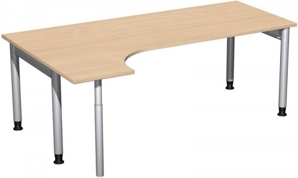Bureau PC geramöbel gauche, réglable en hauteur, 2000x1200x680-820, hêtre/argent, N-657318-BS