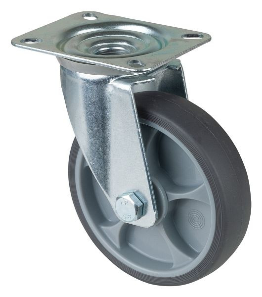 Rouleau de transport BS rollers, largeur 32 mm, Ø125 mm, jusqu'à 120 kg, pneus thermoplastiques gris, roulements à billes, plateau, lot de 2, L400.A85.127