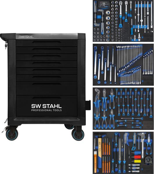 Chariot d'atelier professionnel SW-Stahl TT801, noir, équipé, 246 pièces, Z3114