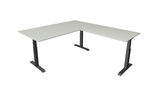 Table assis/debout Kerkmann Move 4, L 2000 x P 1000 mm avec élément rapporté 1200 x 800 mm, réglable en hauteur électriquement de 640 à 1290 mm, gris clair, 10083311