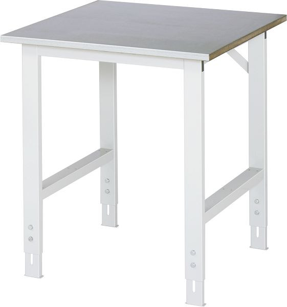 Table de travail RAU série Tom (6030) - réglable en hauteur, plan de travail avec revêtement en tôle d'acier, 750x760-1080x800 mm, 06-625S80-07.12