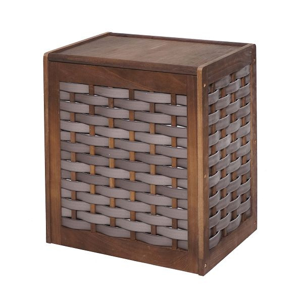 Panier à linge Mendler HWC-G37, panier à linge pour trieur de linge, maille en bois massif aspect shabby 61x51x35cm, marron, 72819