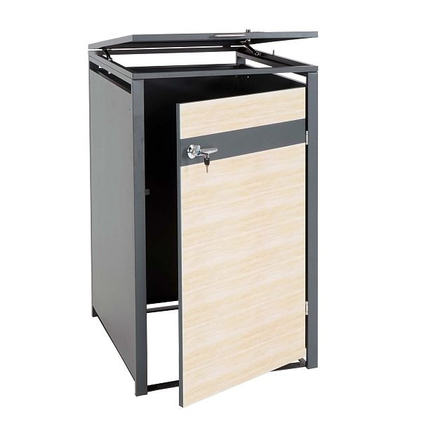 Mendler HWC-J82 1er revêtement de poubelle, poubelle, extensible, métal 32kg, anthracite, aspect bois de hêtre marron clair, 83356