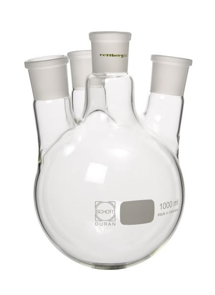 Ballon Rettberg 4 cols, 20000 ml, col moyen NS 45/40, 3x cols latéraux NS 29/32 inclinés (7°), verre borosilicaté 3.3, 134019191