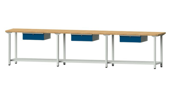 Bancs de travail ANKE table de travail, modèle 103, 4050 x 700 x 890 mm, RAL 7035/5010, BMP 40 mm, 400.533