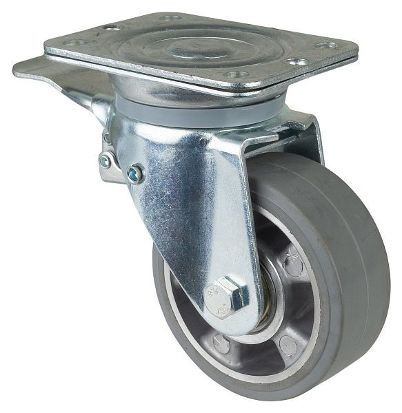 BS Rolls Roulette robuste avec frein, largeur 50 mm, Ø125 mm, jusqu'à 220 kg, bandages élastiques gris, corps de roue en aluminium, roulements à billes, N120.B83.125
