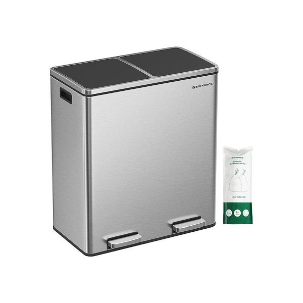 Poubelle SONGMICS 60 litres (2 x 30 L) en acier inoxydable, LTB60NL