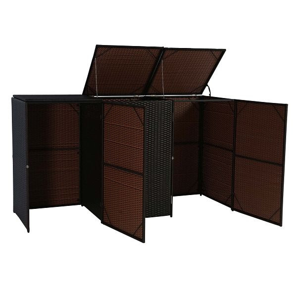 Mendler HWC-E25 Habillage poubelle 3 roues, poubelle, couvercle poubelle, rotin poly 3x120l, marron, 65262+65263