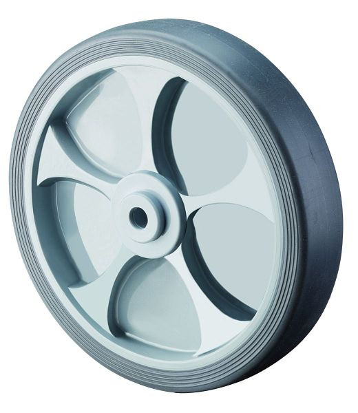 Roulettes BS roue en caoutchouc, largeur de roue 21 mm, roue Ø 80 mm, capacité de charge 80 kg, bande de roulement en caoutchouc gris, corps de roue en plastique, roulements à billes, lot de 8, A85.081