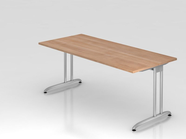 Bureau Hammerbacher pied C 180x80cm noyer, chemin de câbles horizontal, hauteur de travail 72 cm, VBS19/N/S