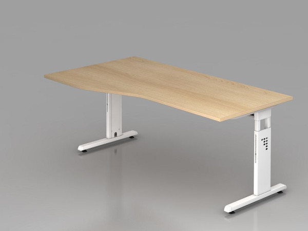 Bureau Hammerbacher pied C 180x100/80cm chêne/blanc, hauteur de travail 65-85 cm, VOS18/E/W