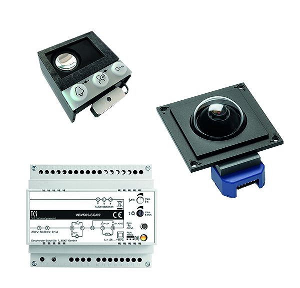 TCS vidéo : kit avec platine de rue intégrée ASI12000 + module caméra dôme AMI AMI10620 + centrale VBVS05, VK04