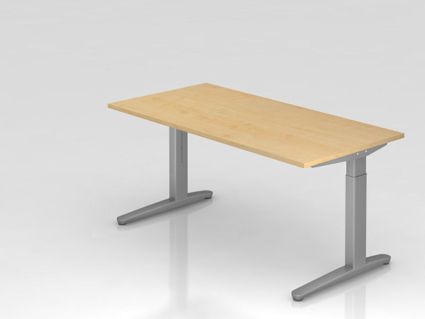 Bureau Hammerbacher pied C 160x80cm érable/argent, coulisses en aluminium argent (similaire à RAL 9006), VXB16/3/SS