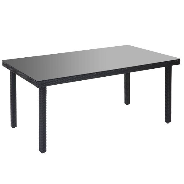 Table de jardin en rotin synthétique Mendler Cava, table à manger avec plateau en verre, 160x90x74cm, anthracite, 52354