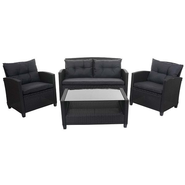 Ensemble de rotin synthétique Mendler XXL HWC-F10, groupe de sièges pour balcon/jardin/salon, fauteuil canapé avec coussins Spun Poly, anthracite, 69088+69089