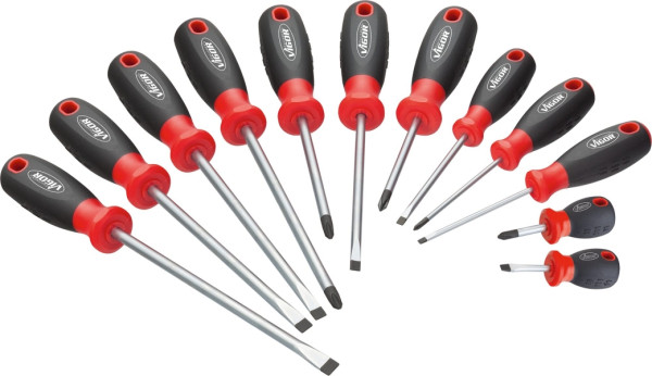 Jeu de tournevis VIGOR, profil à fente, profil à fente cruciforme PH, 0,6 x 3 - 1,6 x 10, PH0 - PH3, nombre d'outils : 11, V4655