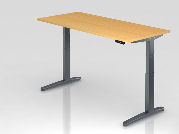 Hammerbacher bureau assis-debout électrique 180x80cm hêtre/graphite, forme rectangulaire, VXBHM19/6/GG