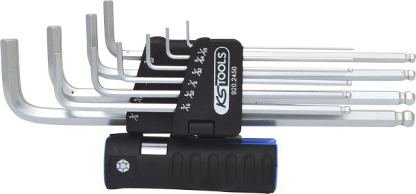 KS Tools Jeu de clés Allen 3 en 1, 10 pièces XL, tête sphérique, pouces, 920.2450