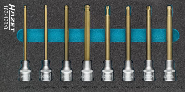 Jeu de douilles tournevis Hazet, carré creux 12,5 mm, profil six pans creux, profil TORX® intérieur, 163-468/8