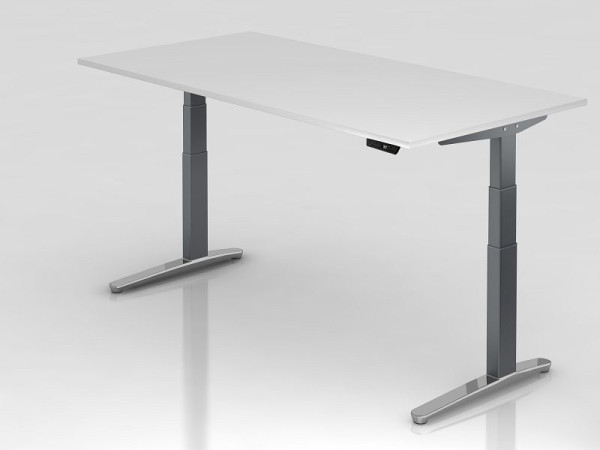 Bureau assis-debout électrique Hammerbacher 200x100cm blanc/graphite, poli, forme rectangulaire, VXBHM2E/W/GC
