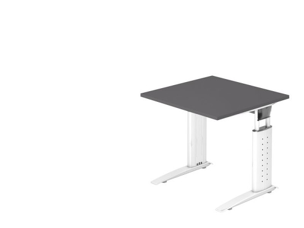 Bureau Hammerbacher pied C 80x80cm graphite/blanc, hauteur de travail 68-86 cm réglable, VUS08/G/W