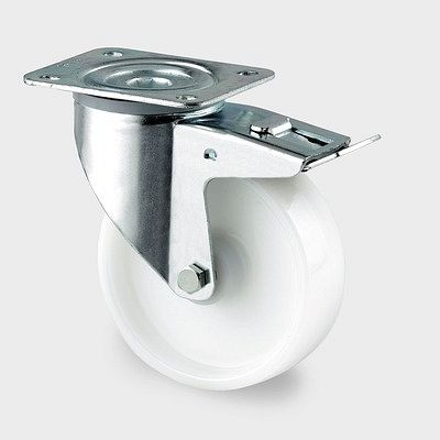 Roulette pivotante TENTE-ROLLEN avec frein, roue Ø 80 mm, capacité de charge 180 kg, D 75 Shore, montage sur platine, bleu passivé, 3477UOR080P62