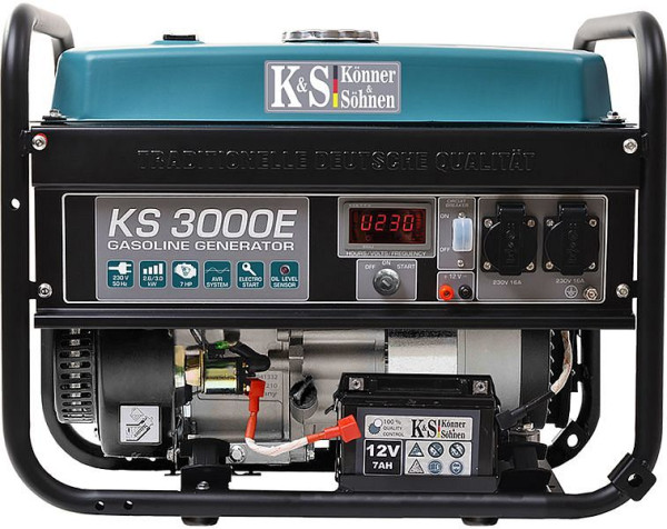 Könner & Söhnen Groupe électrogène essence E-start 3000W, 2x16A (230V), 12V, régulateur de tension, protection contre le faible niveau d'huile, protection contre les surtensions, affichage, KS 3000E