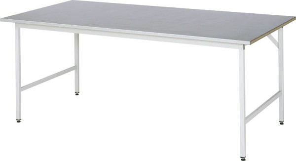 Table de travail RAU série Jerry (3030) - réglable en hauteur, plan de travail avec revêtement en tôle d'acier, 2000x800-850x1000 mm, 06-500S10-20.12