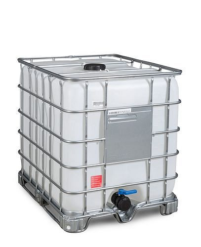 Conteneur pour marchandises dangereuses DENIOS Recobulk IBC, patins en acier, 1000 l, ouverture NW150, sortie NW80, 266-200