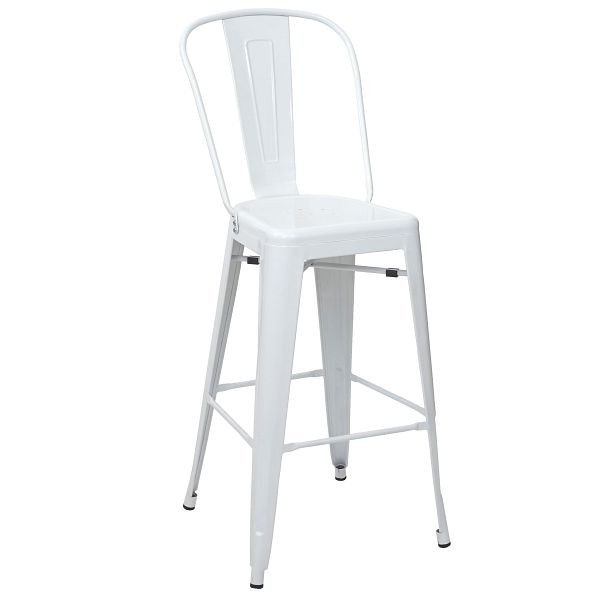 Tabouret de bar Mendler HWC-A73, tabouret de bar avec dossier, design industriel en métal, blanc, 59867