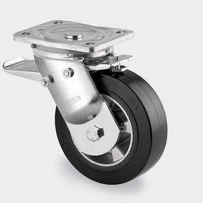 Roulette pivotante TENTE-ROLLEN avec frein, roue Ø 125 mm, capacité de charge 300 kg, hauteur hors tout 170 mm, A 68 Shore, 9682IEP125P63